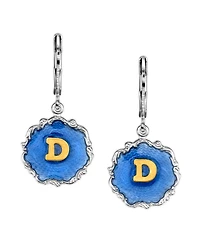 2028 Silver Tone Blue Enamel Gold Tone Initial Earrings