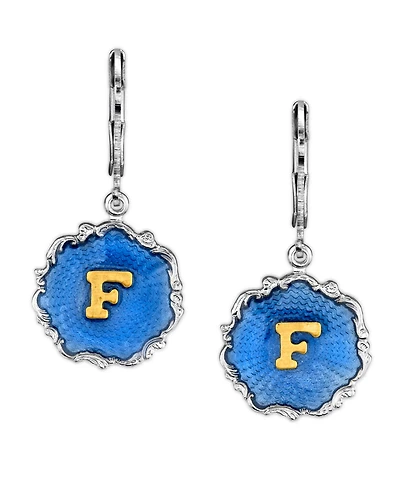 2028 Silver Tone Blue Enamel Gold Tone Initial Earrings