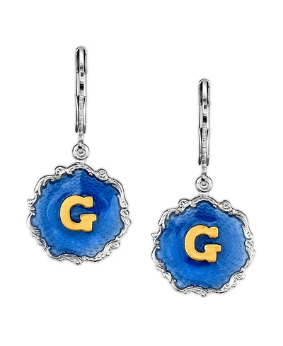 2028 Silver Tone Blue Enamel Gold Tone Initial Earrings