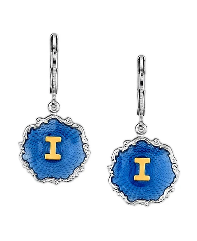2028 Silver Tone Blue Enamel Gold Tone Initial Earrings