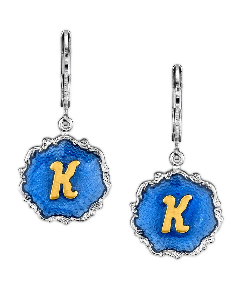 2028 Silver Tone Blue Enamel Gold Tone Initial Earrings