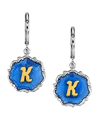 2028 Silver Tone Blue Enamel Gold Tone Initial Earrings