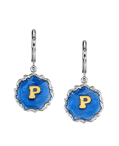 2028 Silver Tone Blue Enamel Gold Tone Initial Earrings