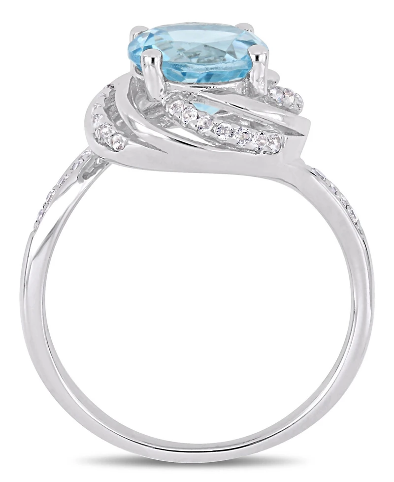 Blue Topaz (2-1/3 ct.t.w.), White (1/8 ct. t.w.) and Diamond Accent Interlaced Swirl Halo Ring Sterling Silver