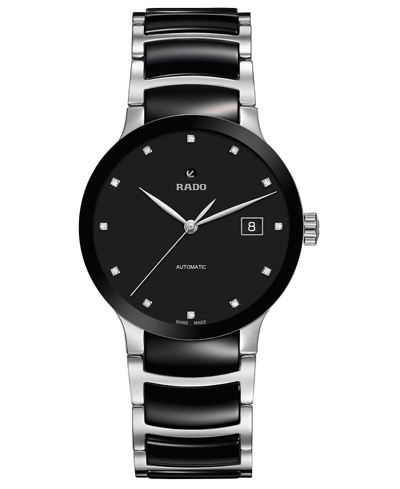 Rado Women's Swiss Automatic Centrix Diamond-Accent Black Ceramic & Stainless Steel Bracelet Watch 38mm
