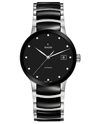 Rado Women's Swiss Automatic Centrix Diamond-Accent Black Ceramic & Stainless Steel Bracelet Watch 38mm