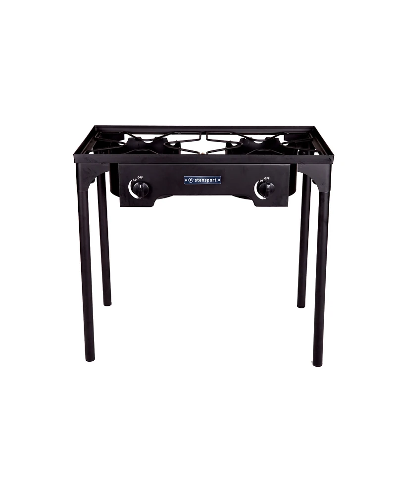 Stansport 2-Burner Base Camp Stove with Cast Iron Burners and Stand