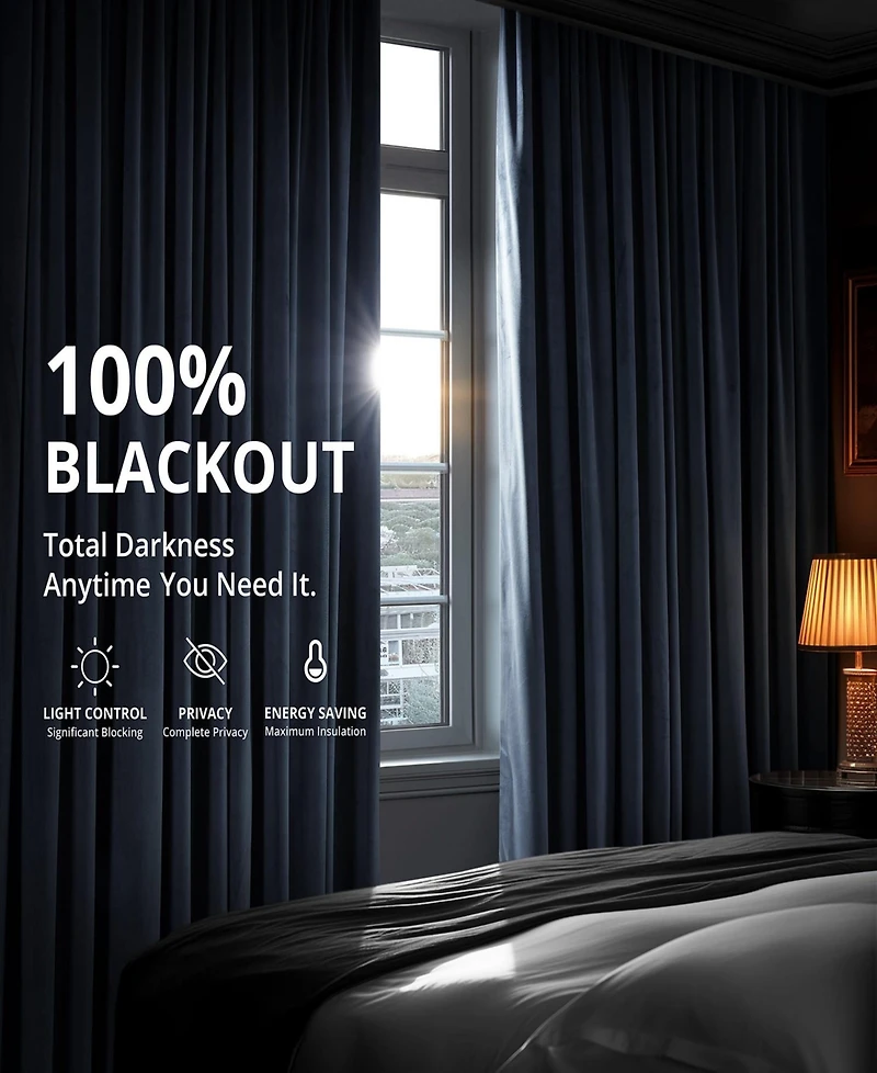 Half Price Drapes Midnight Blue Signature Velvet Blackout Curtain