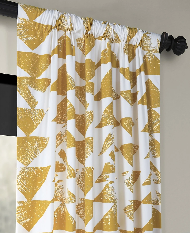 Half Price Drapes Triad Gold Geometric Printed Cotton Room Darkening Curtain