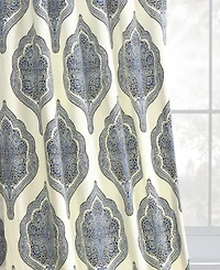 Half Price Drapes Arabesque Blue Emblem Printed Cotton Room Darkening Curtain