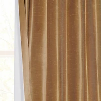 Half Price Drapes Flax Gold Vintage Textured Faux Dupioni Silk Blackout Curtain
