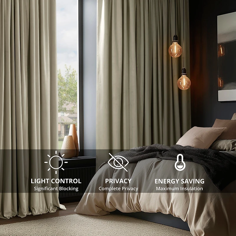 Half Price Drapes Cool Beige Signature Extra Wide Velvet Blackout Curtain
