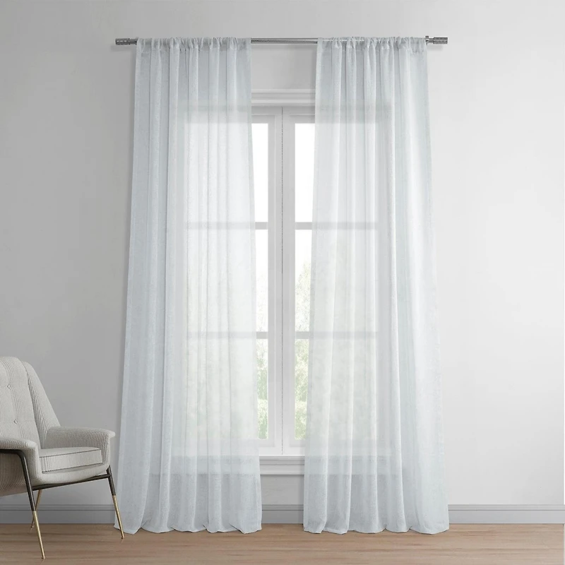 Half Price Drapes Aspen White Textured Faux Linen Sheer Curtain