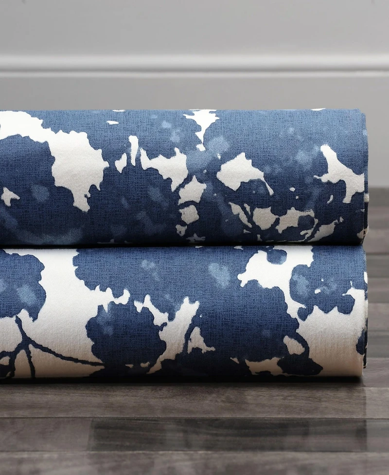 Half Price Drapes Fleur Blue Floral Printed Cotton Room Darkening Curtain