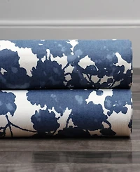 Half Price Drapes Fleur Blue Floral Printed Cotton Room Darkening Curtain