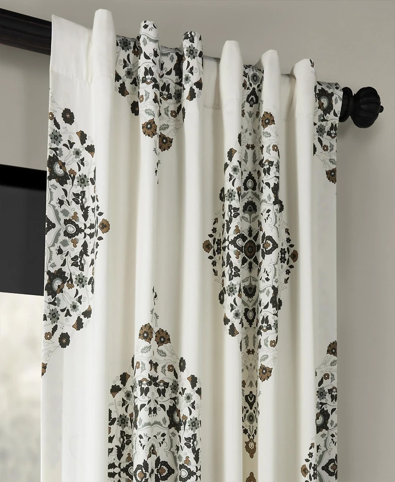 Half Price Drapes Kerala Cocoa Emblem Printed Cotton Room Darkening Curtain