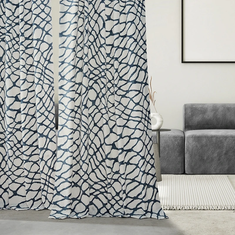 Half Price Drapes Ellis Blue Abstract Printed Cotton Room Darkening Curtain