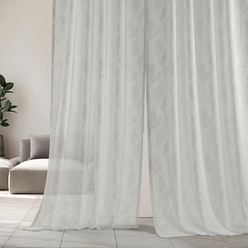 Half Price Drapes Avignon Vine Floral Patterned Faux Linen Sheer Curtain