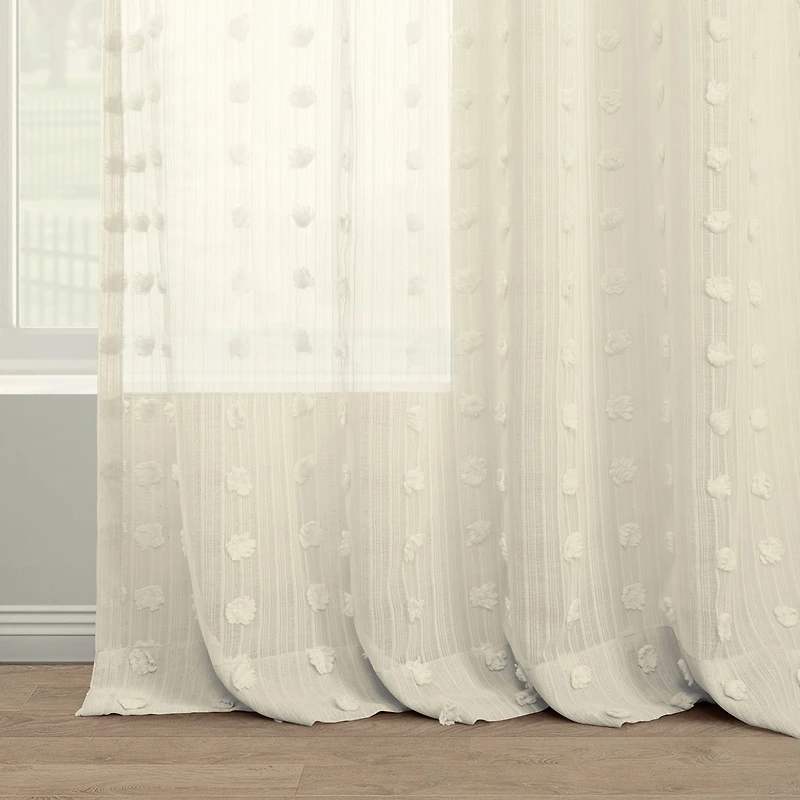 Half Price Drapes Strasbourg Dot Cream Geometric Patterned Faux Linen Sheer Curtain