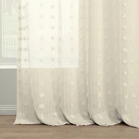 Half Price Drapes Strasbourg Dot Cream Geometric Patterned Faux Linen Sheer Curtain