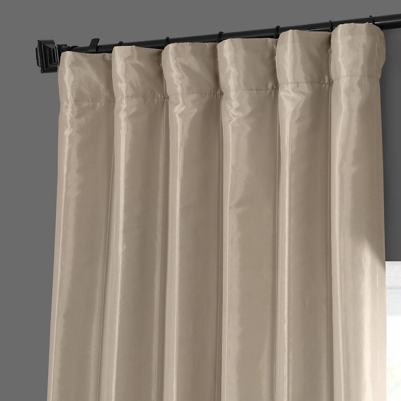 Half Price Drapes Antique Beige Solid Faux Silk Taffeta Room Darkening Curtain