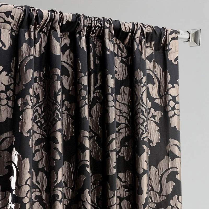 Half Price Drapes Astoria Black & Pewter Damask Faux Silk Jacquard Room Darkening Curtain