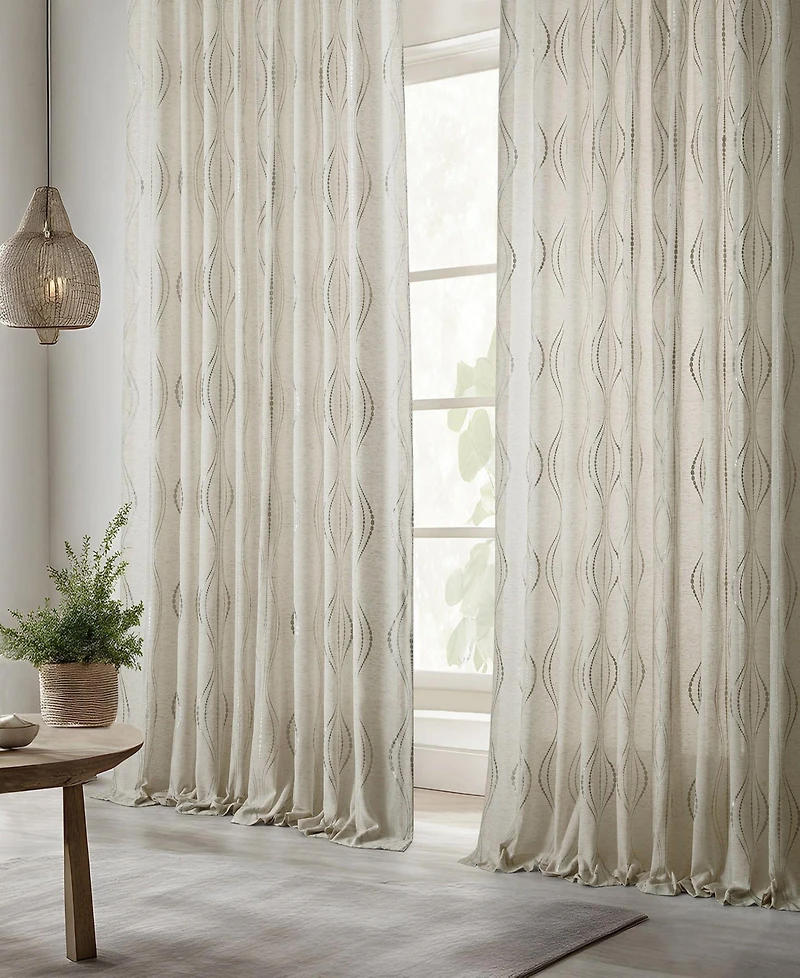 Half Price Drapes Suez Bronze Embroidered Striped Patterned Faux Linen Sheer Curtain