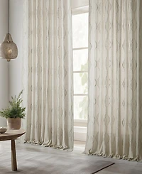 Half Price Drapes Suez Bronze Embroidered Striped Patterned Faux Linen Sheer Curtain