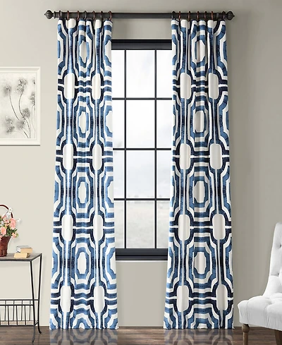 Half Price Drapes Mecca Blue Geometric Printed Cotton Room Darkening Curtain