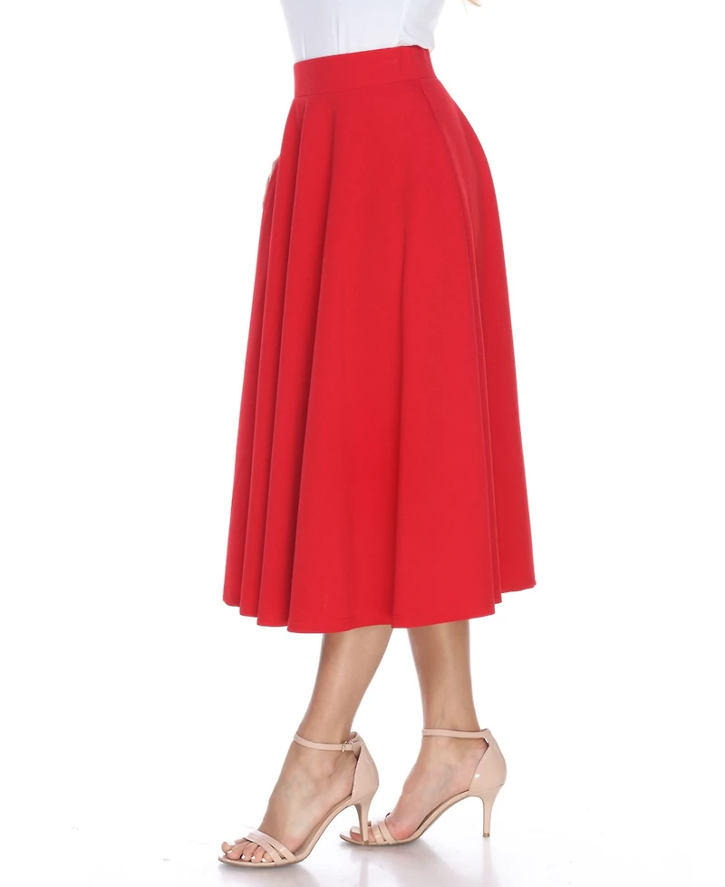 White Mark Flared Midi Skirt with Pockets
