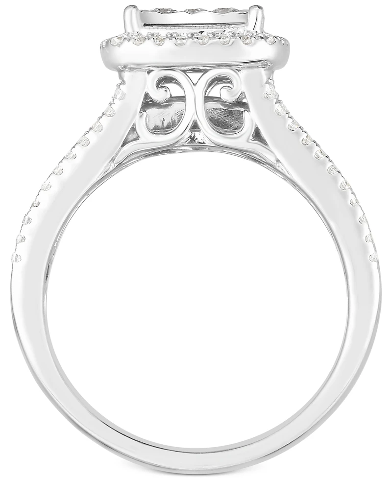 TruMiracle Diamond Princess Shaped Halo Cluster Engagement Ring (1 ct. t.w.) in 10k White Gold