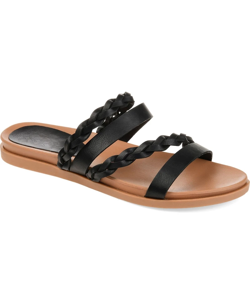 Journee Collection Women's Colette Braided Strappy Open Toe Flat Sandals