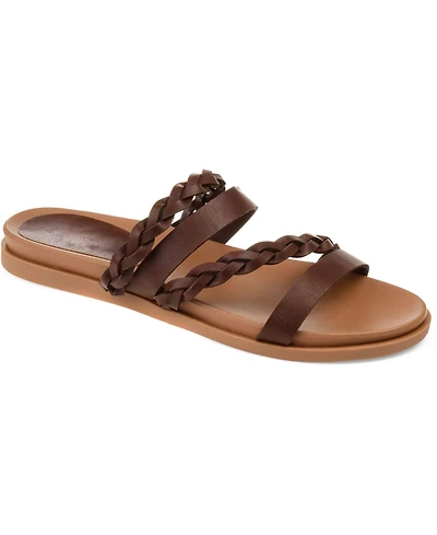 Journee Collection Women's Colette Braided Strappy Open Toe Flat Sandals