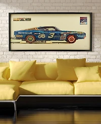 Empire Art Direct "Muscle Blue Car" Dimensional Collage Framed Graphic Art Under Glass Wall Art - 25'' x 48''