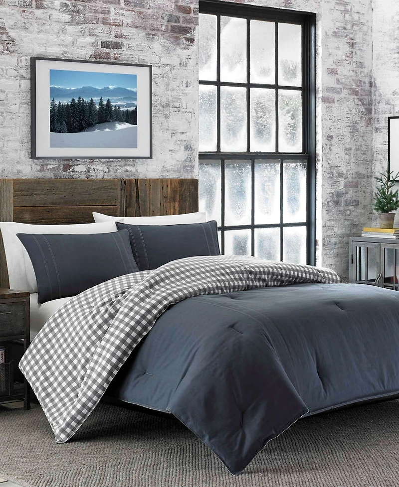 Eddie Bauer Kingston Cotton Reversible 3 Piece Duvet Cover Set, King