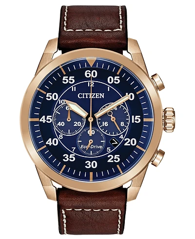 Citizen Eco-Drive Men's Chronograph Avion Brown Leather Strap Watch 48mm