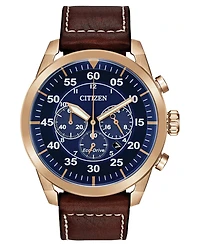 Citizen Eco-Drive Men's Chronograph Avion Brown Leather Strap Watch 48mm