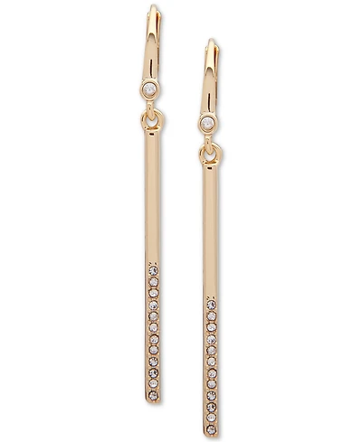 Dkny Gold-Tone Half-Pave Bar Linear Drop Earrings