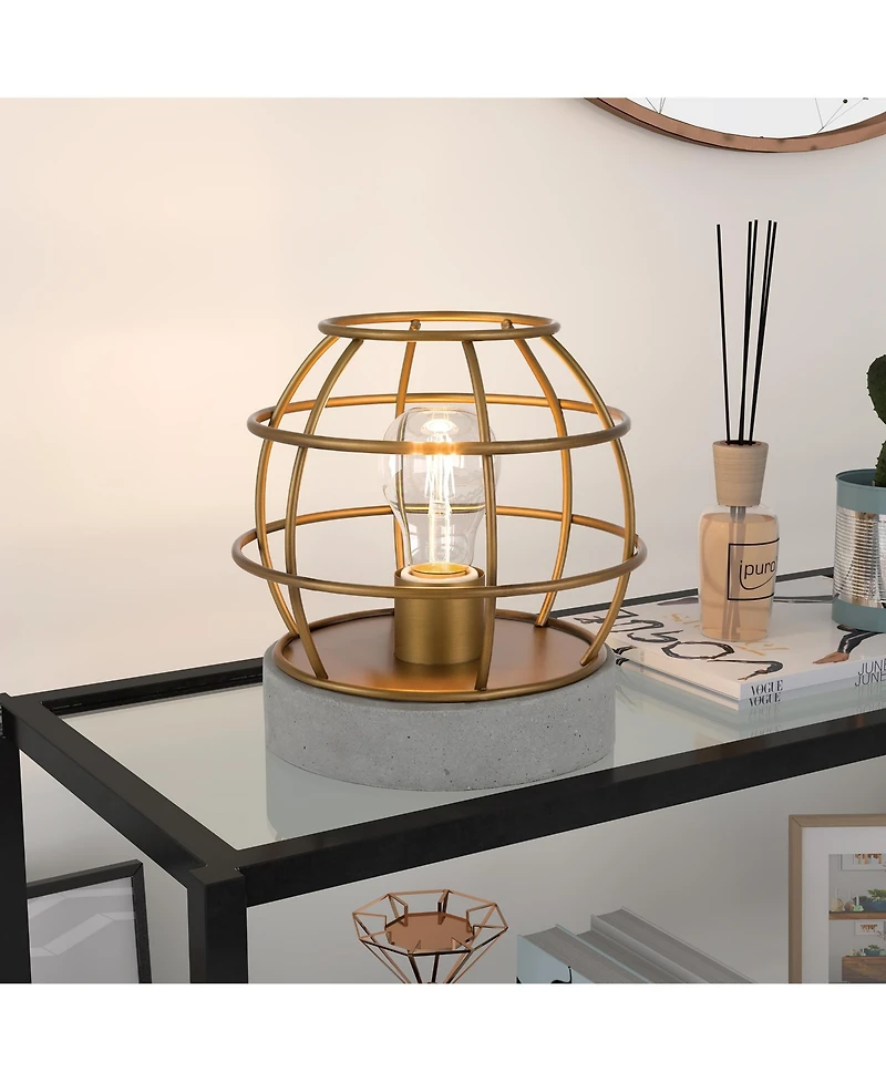 Hudson & Canal Kennet Table Lamp With Antique Brass Cage And Concrete Pedestal