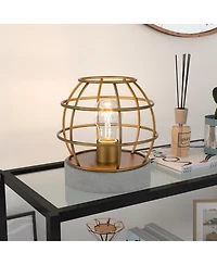 Hudson & Canal Kennet Table Lamp With Antique Brass Cage And Concrete Pedestal