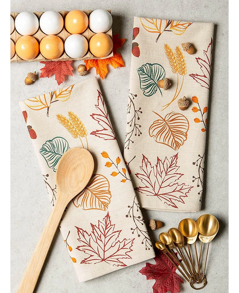 Design Imports Autumn Leaves Printed Dishtowel Set
