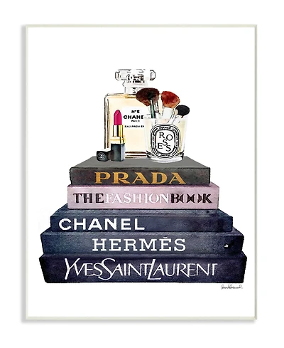Stupell Industries Glam Fashion Book Stack Gray Bow Pump Heels Ink Wall Plaque Art, 10" x 15"