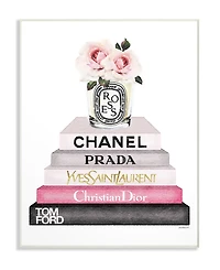 Stupell Industries Book Stack Fashion Candle Pink Rose Wall Plaque Art