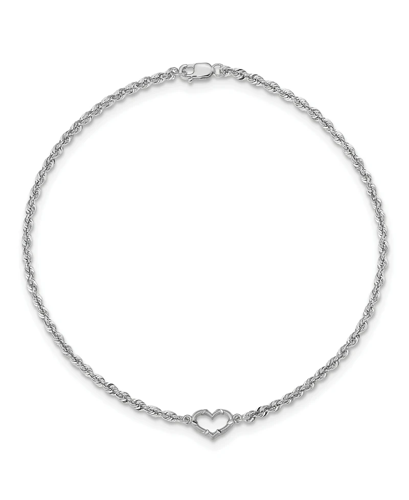 Heart Rope Anklet in 14k White Gold