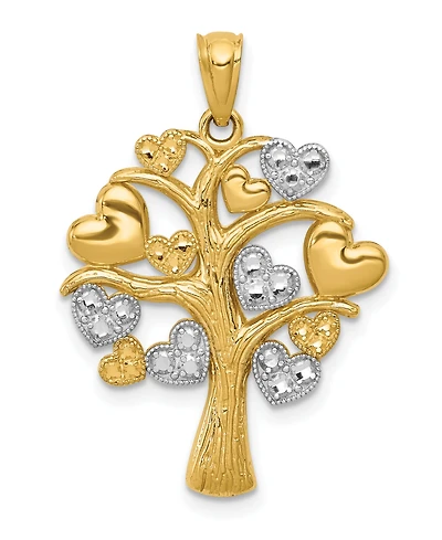 Family Tree with Hearts Pendant in 14k Gold over Rhodium