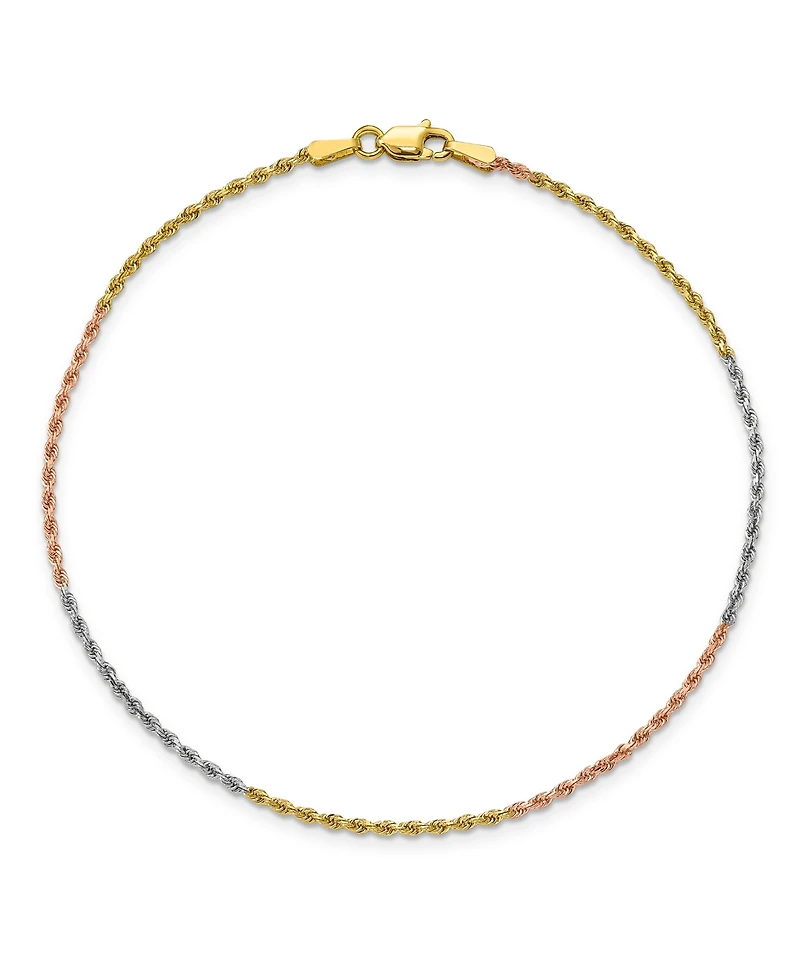 Rope Chain Anklet in 14k Yellow, Rose and White Gold