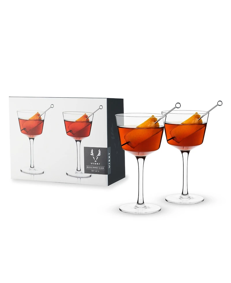 Viski Raye Angled Crystal Nick & Nora Glasses Set of 2, 6 Oz
