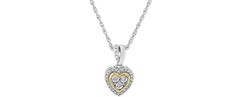 Diamond Mini-Heart Pendant Necklace (1/10 ct. t.w.) in Sterling Silver and 14k Gold