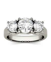 Moissanite Three Stone Ring 2 ct. t.w. Diamond Equivalent 14k White Gold or Yellow