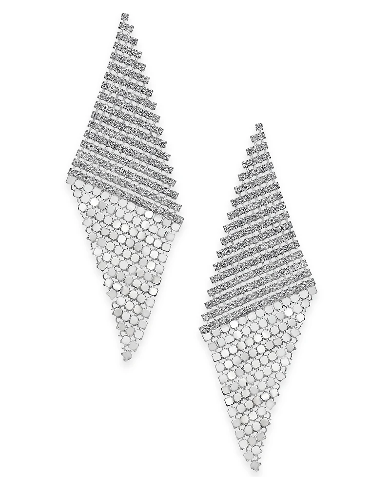 I.n.c. International Concepts Silver-Tone Pave Triangular Mesh Statement Earrings, Created for Macy's